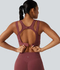 Brassière de sport de running maintien fort col V dos nu avec boucle ajustable et coussinets non amovibles