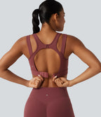 Brassière de sport de running maintien fort col V dos nu avec boucle ajustable et coussinets non amovibles