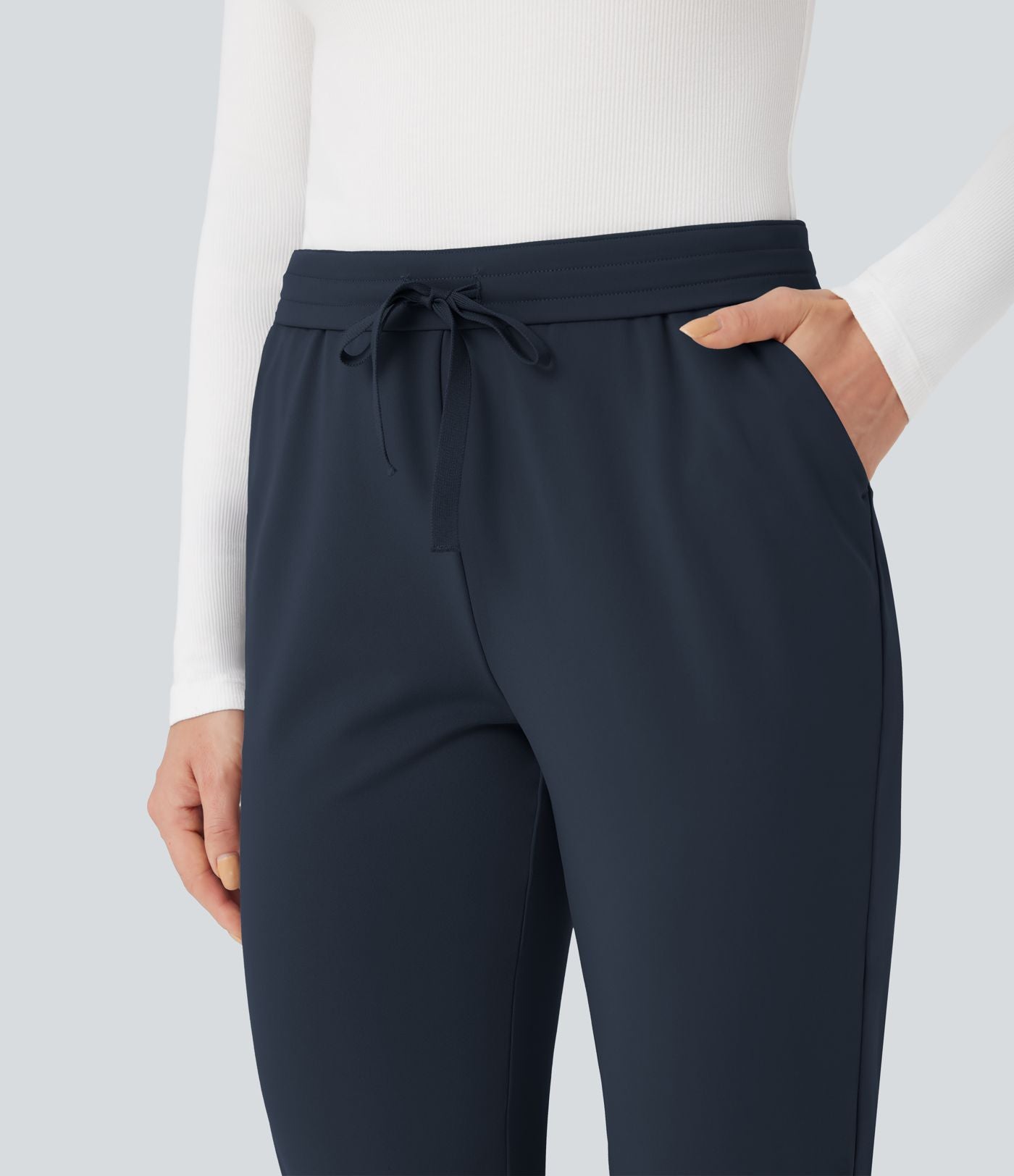 Pantalon de travail ajusté 7/8 repliable taille haute avec cordon de serrage Halara Flex™ DayStretch avec poches