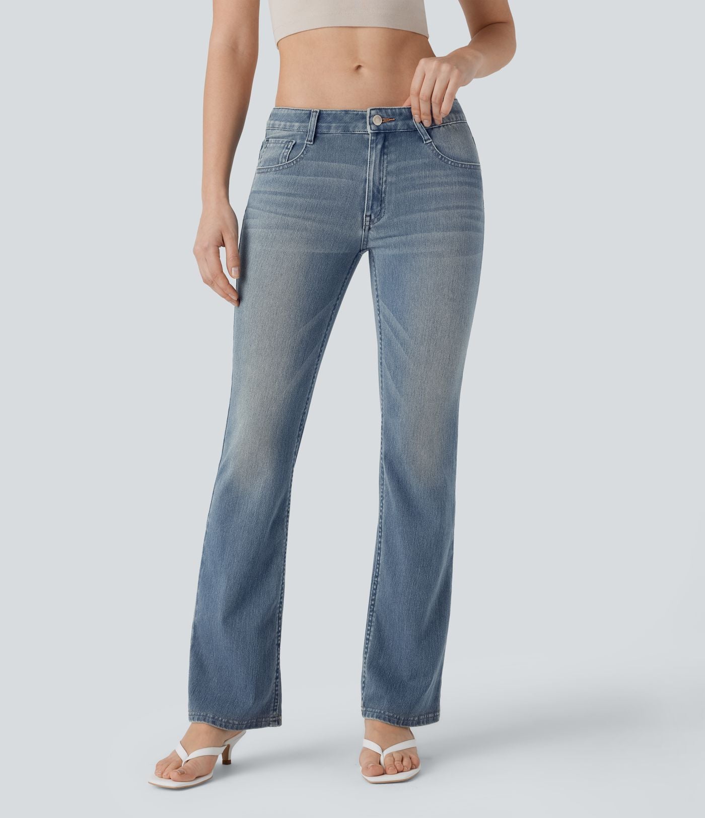 Jean bootcut délavé taille basse Halara Flex™ à poches multiples