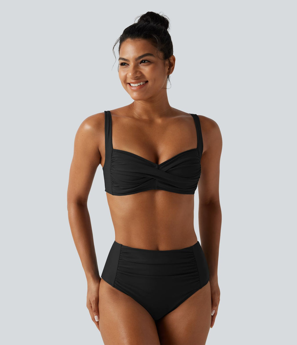 Ensemble bikini push-up gainant avec bretelles ajustables, design torsadé, fronces et brassière intégrée