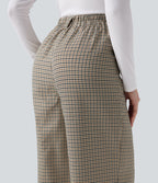 Pantalon tailleur ample taille haute à carreaux avec poches
