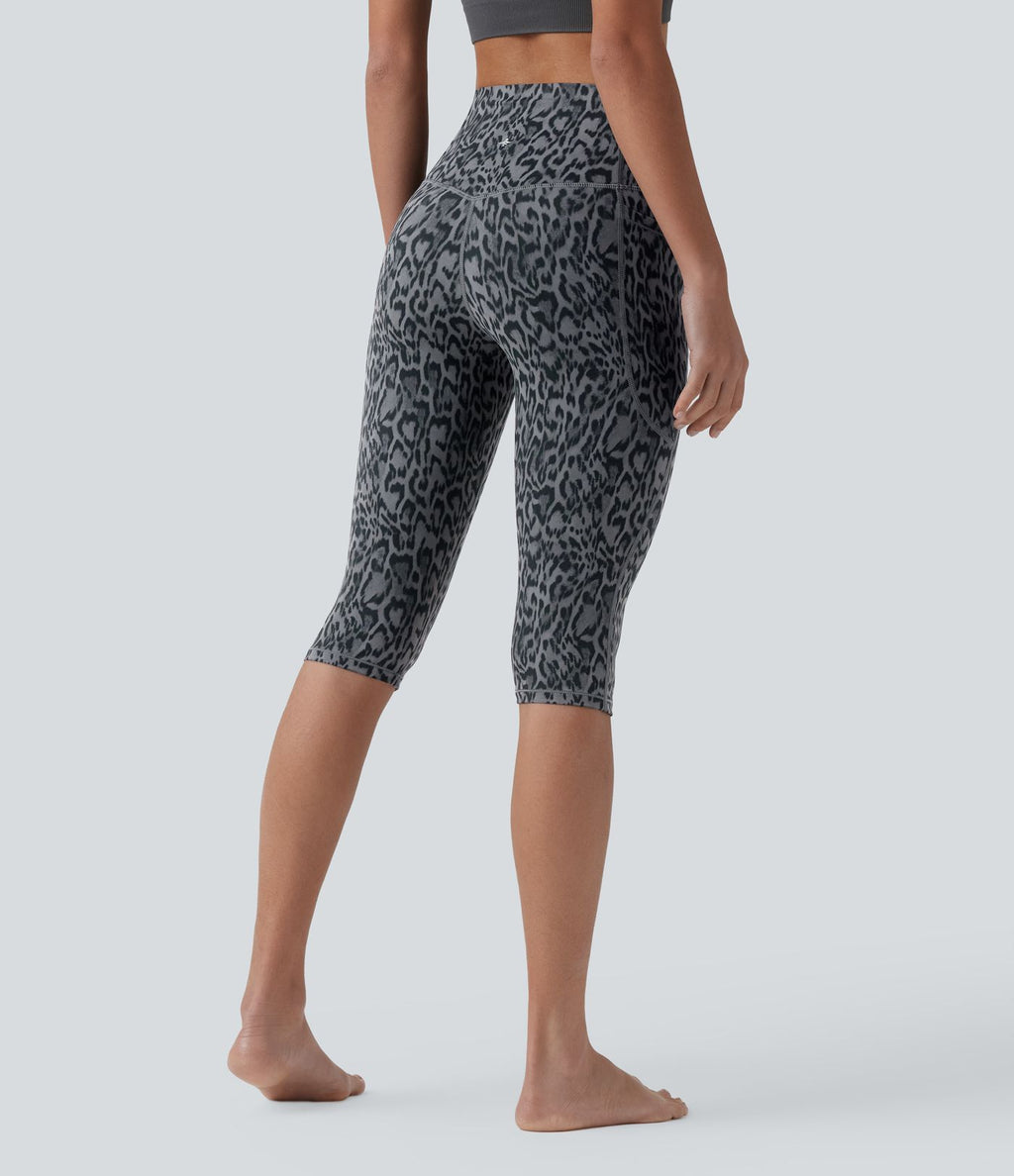 Legging 3/4 de yoga taille haute gainant imprimé léopard Halara UltraSculpt™ avec poches