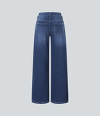 Halara Flex™ Jean Large Casual Taille Basse avec Boutons Zip Multiples Poches Lavés Élastiques et Tricotés