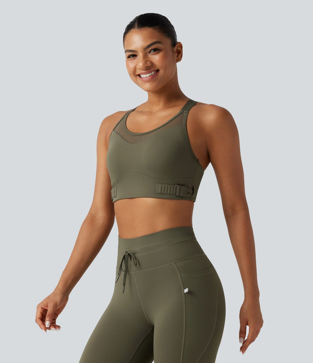 Brassière de sport à maintien moyen avec dos croisé, boucle réglable et brassière intégrée en mesh respirant, effet frais InstantCool, séchage rapide, protection solaire UPF50+