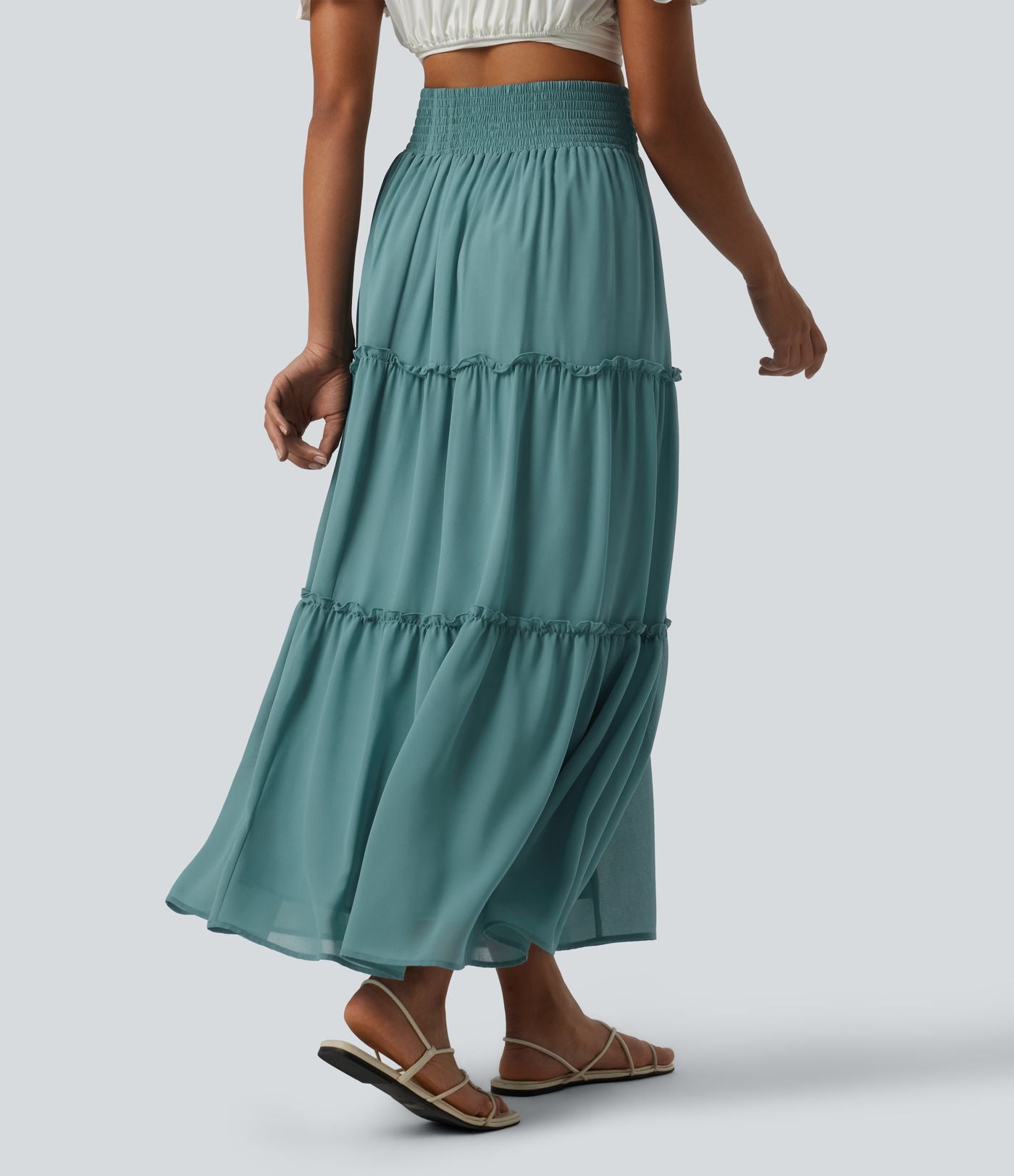 Jupe casual mi-longue à volants étagés et fronces taille haute