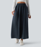 Pantalon large fluide décontracté taille haute avec cordon de serrage intérieur avec poches