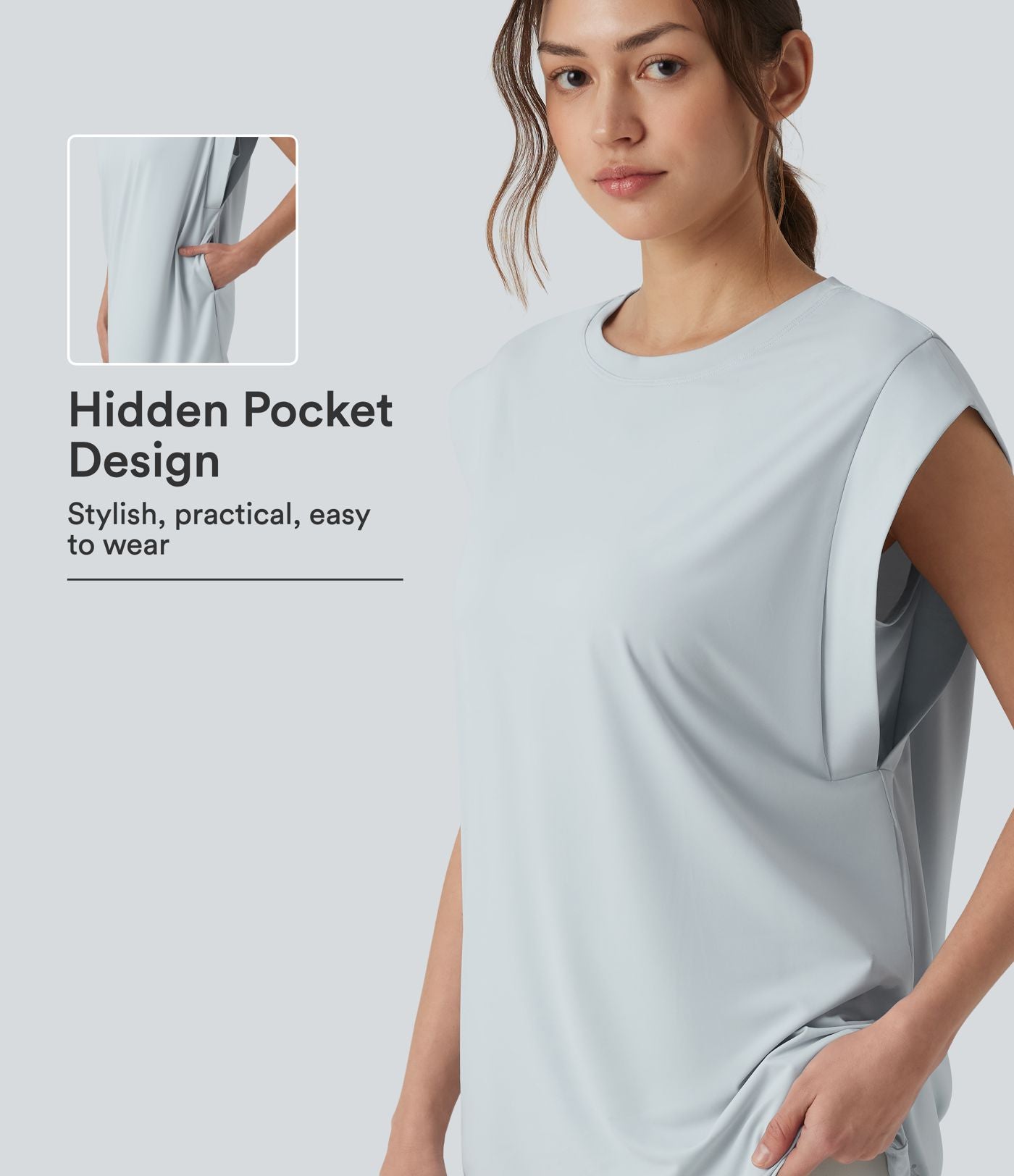 Débardeur yoga col rond effet frais InstantCool avec poches, protection solaire UPF50+