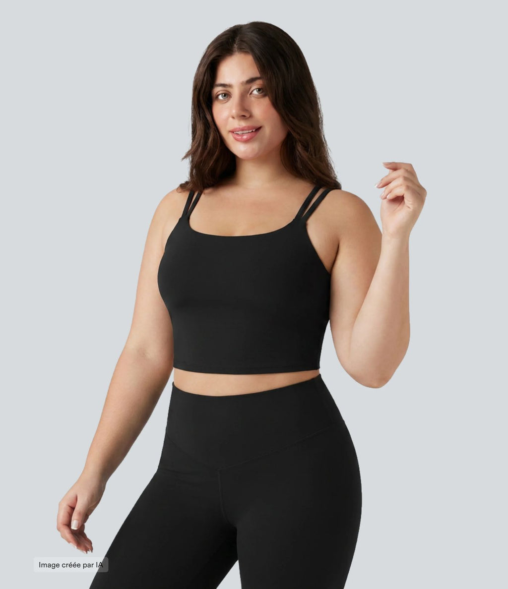 Débardeur de yoga court grande taille Halara UltraSculpt™ torsadé dos nu avec doubles bretelles et brassière intégrée