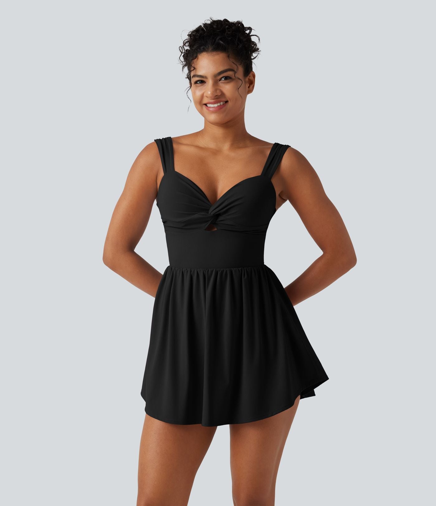 Robe casual micro-mini 2-en-1 avec brassière intégrée et décolleté cœur en SoftlyZero™ Plush avec poche - Édition Easy Peasy