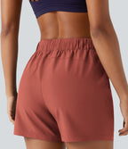 Short de yoga plissé taille haute élastique 12,5 cm avec cordon de serrage et poches