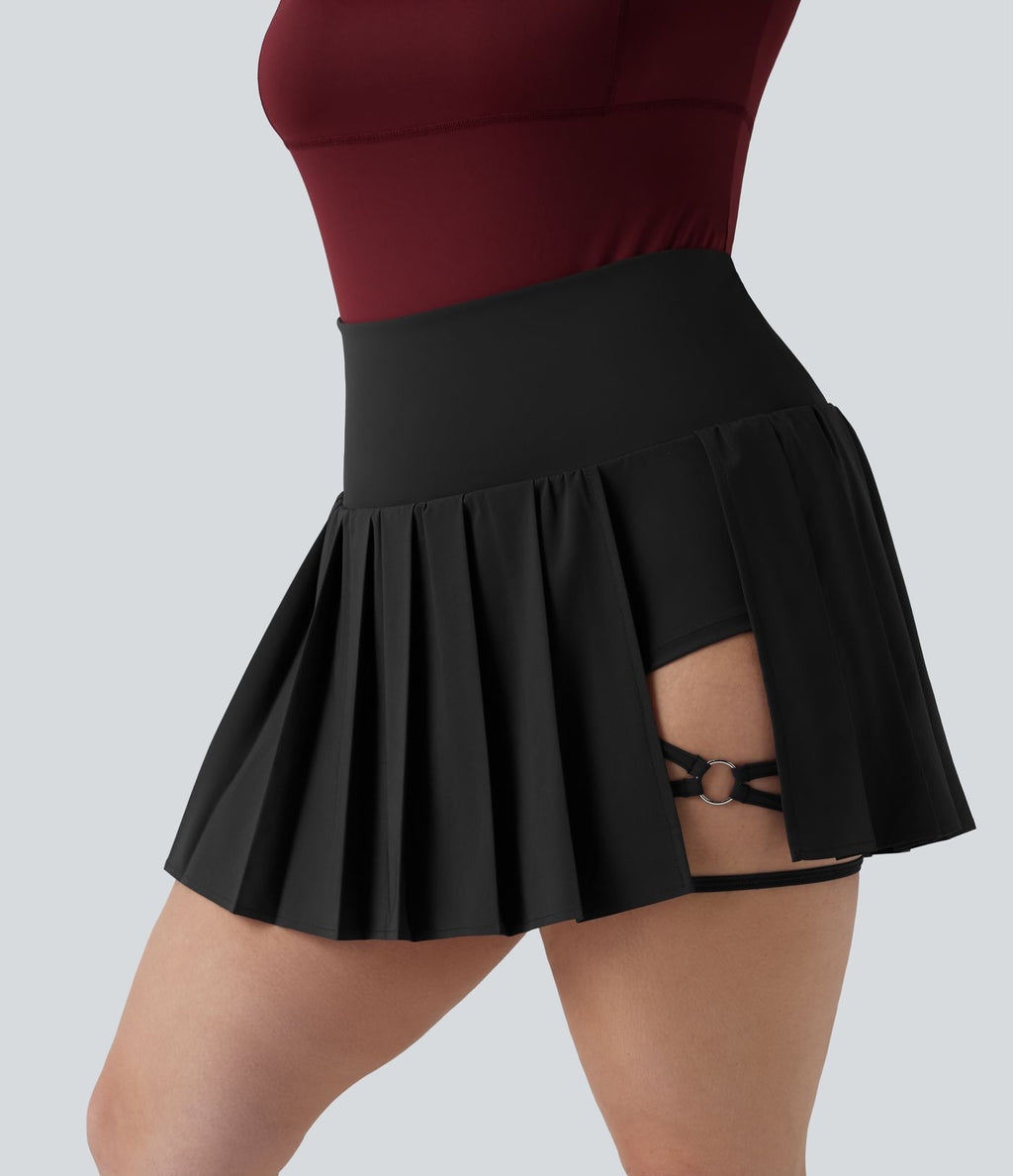 Breezeful™ Jupe-short yoga mini 2-en-1 grande taille à plis et ourlet asymétrique, taille haute, séchage rapide avec poches