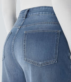 Jean décontracté Halara Flex™ taille haute jambes larges avec poches multiples et ourlet ajustable, en maille extensible effet délavé