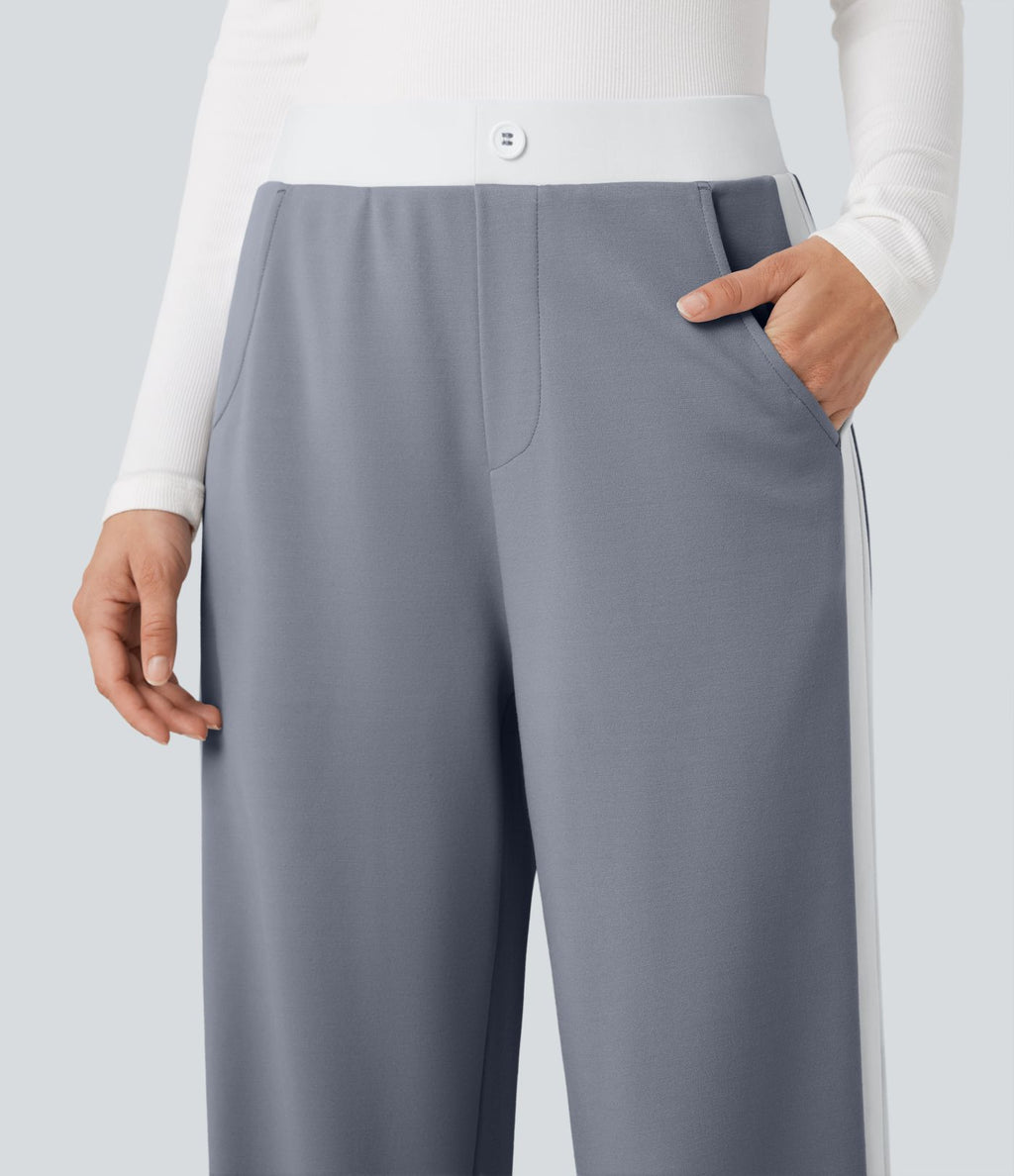 Pantalon de travail coupe droite taille moyenne color block avec fente avec poches