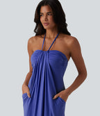 Robe longue dos nu col licou avec nœud et poches