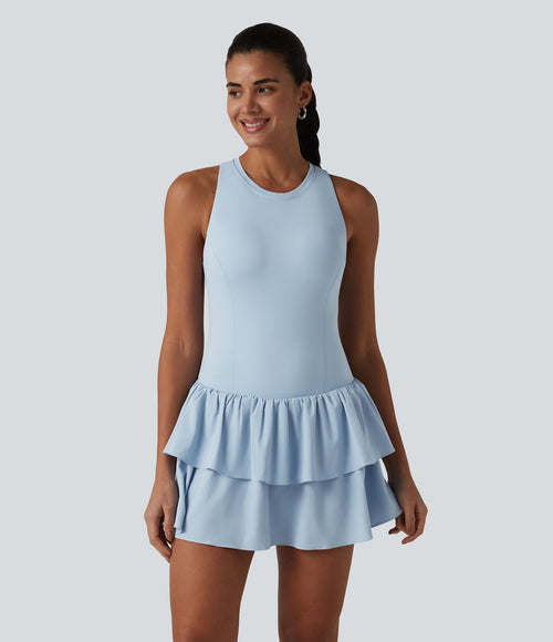 Breezeful™ Robe casual 2 en 1 sans manches dos nageur à séchage rapide, ourlet à volants étagés avec soutien-gorge intégré