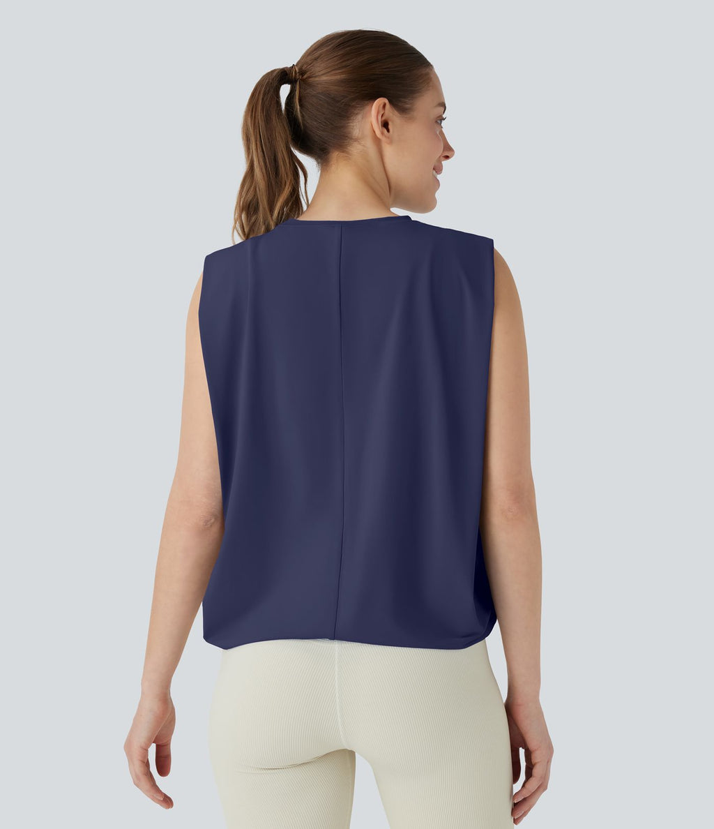 Débardeur de yoga col rond froncé, tissu rafraîchissant - Protection UPF50+