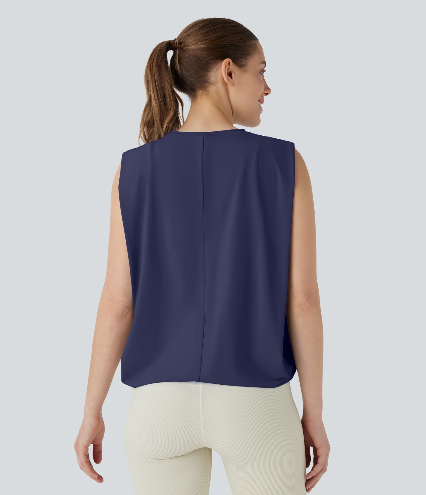 Débardeur de yoga col rond froncé, tissu rafraîchissant - Protection UPF50+