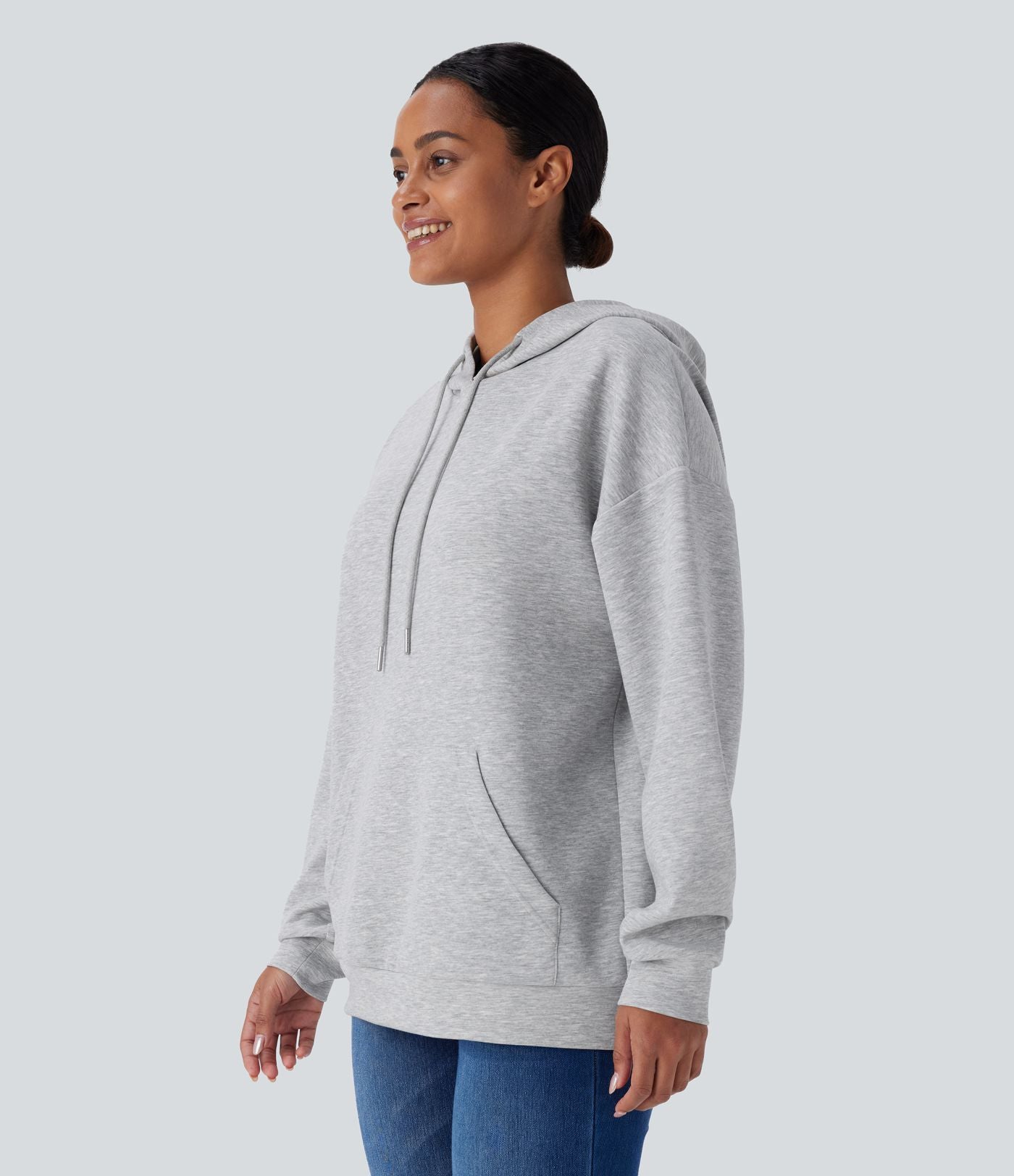Sweat-shirt décontracté à capuche avec cordon de serrage, manches longues, poche kangourou, coupe croisée et fente