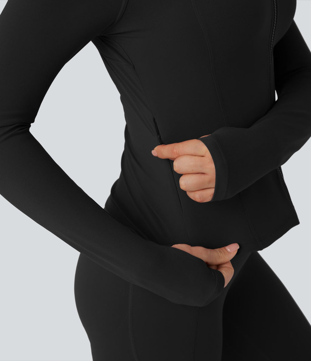 Veste yoga col montant à manches longues avec passants pouces Halara UltraSculpt™ avec poches