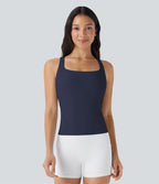 Débardeur de course crop top dos nu col carré bretelles croisées Softlyzero™ Airy Cool Touch - longueur rallongée - UPF50+