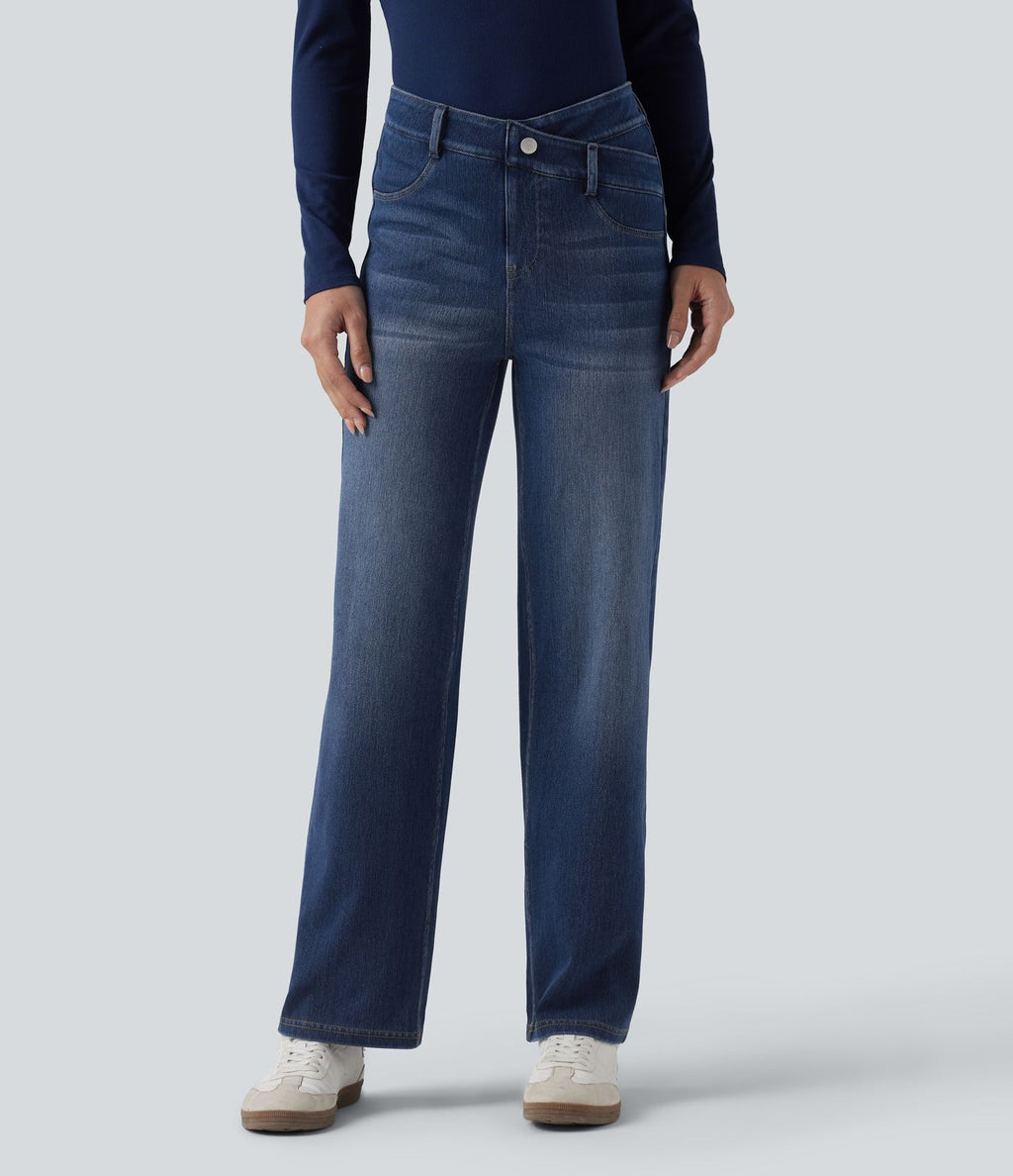 Jean droit Halara Flex™ taille mi-haute croisé gainant avec poches