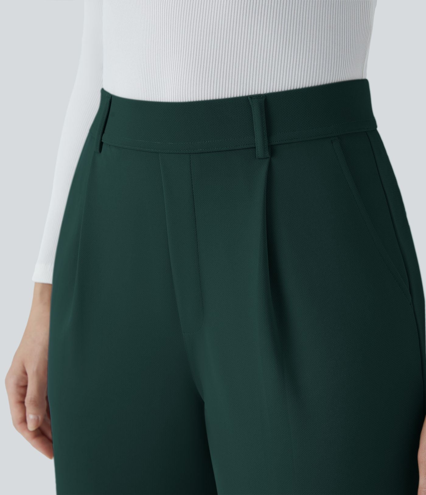 Halara Flex™ Pantalon Tailleur Droit à Taille Haute avec Pli Poches Latérales en Crêpe
