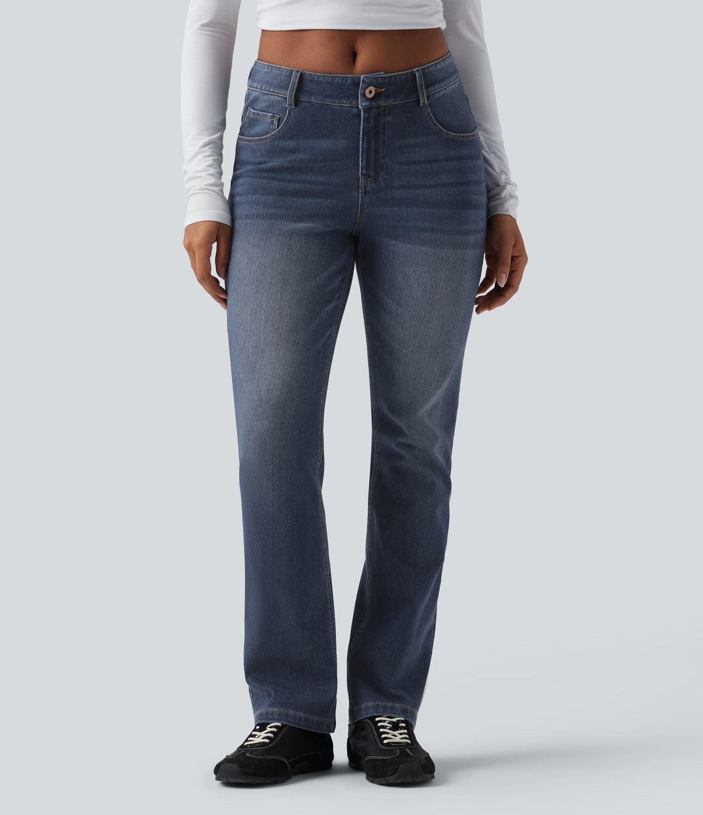 Jean bootcut délavé Halara Flex™ taille basse avec bouton, fermeture éclair et poches multiples