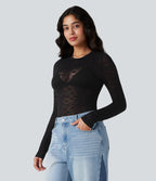 Haut de sport col rond imprimé léopard transparent à manches longues sans couture OneForm Seamless Flow