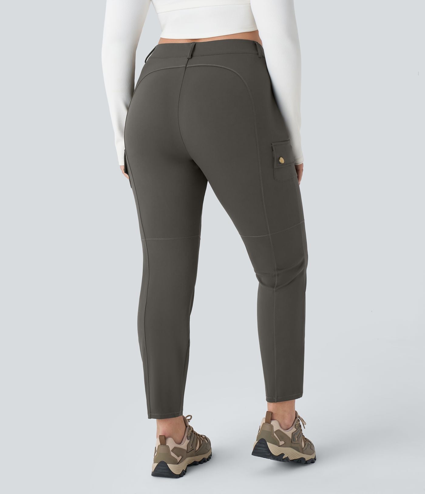 Pantalon cargo randonnée grande taille ajusté uni taille haute DayStretch avec poches zippées