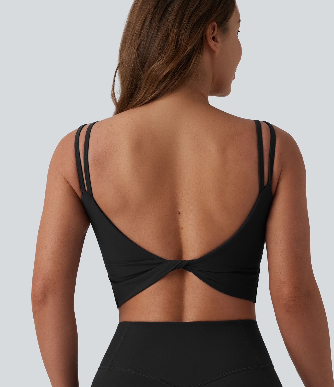 Débardeur de yoga cropped Halara UltraSculpt™ à doubles bretelles dos torsadé ouvert avec soutien-gorge intégré – Bonnets E-G