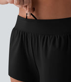 Short de yoga 2-en-1 SoftlyZero™ Airy à taille basse, cordon de serrage intérieur, poche dorsale et poche latérale dissimulée effet frais InstantCool
