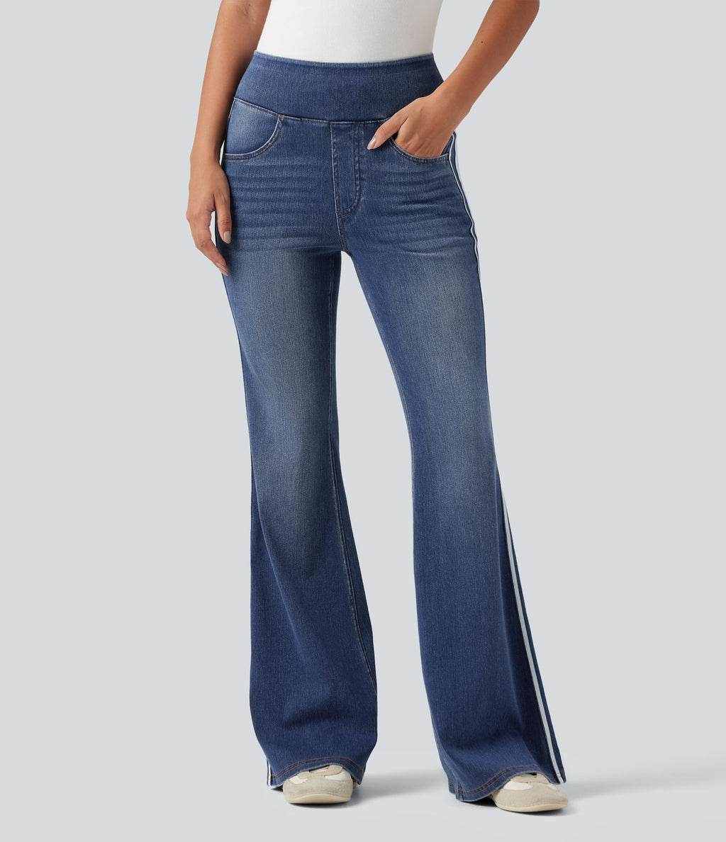 Jean flare Halara Flex™ taille haute délavé à rayures avec poches