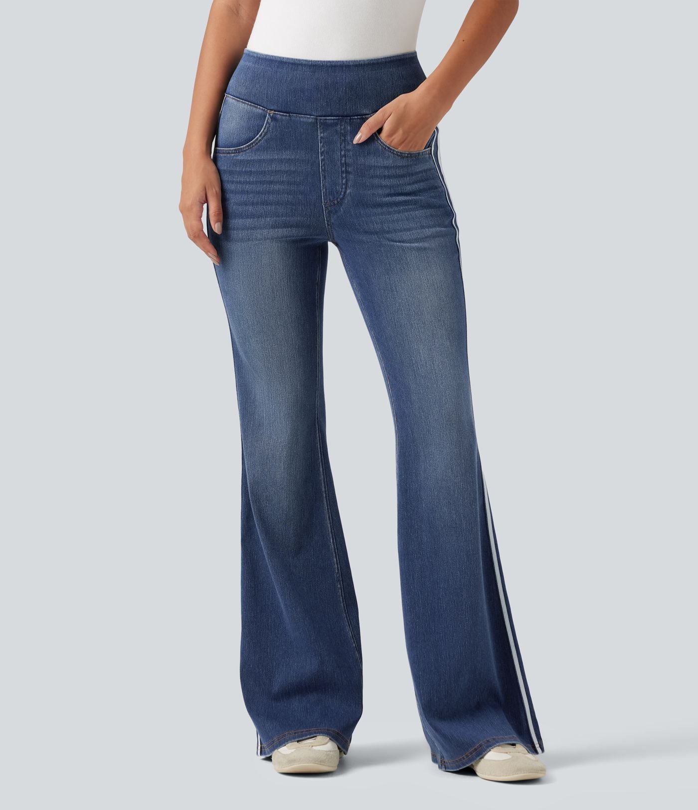 Jean flare Halara Flex™ taille haute délavé à rayures avec poches