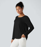 Top de sport yoga décontracté col échancré manches longues fendu