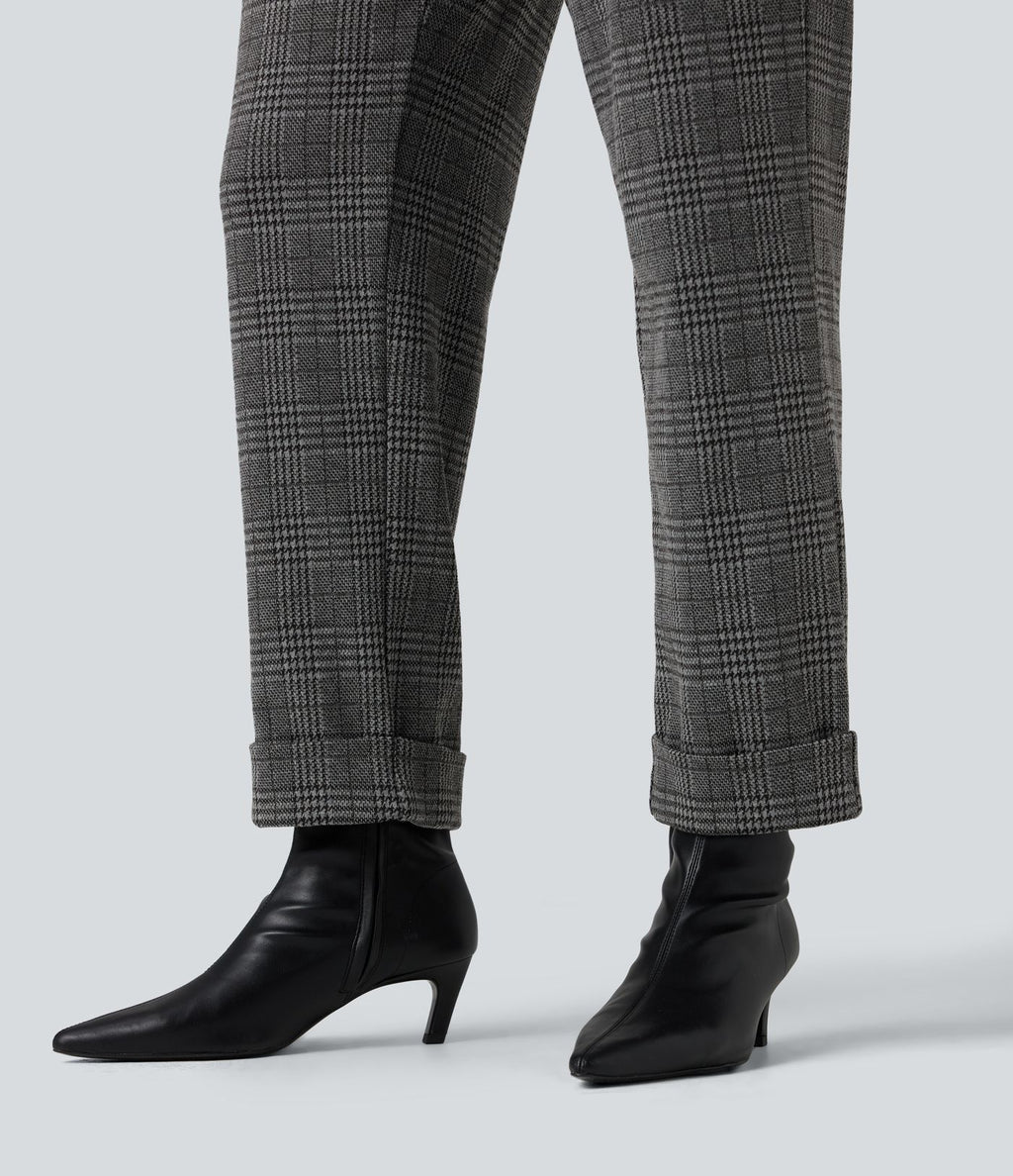 Pantalon tailleur Halara Flex™ pied-de-poule à carreaux coupe droite taille haute avec poches