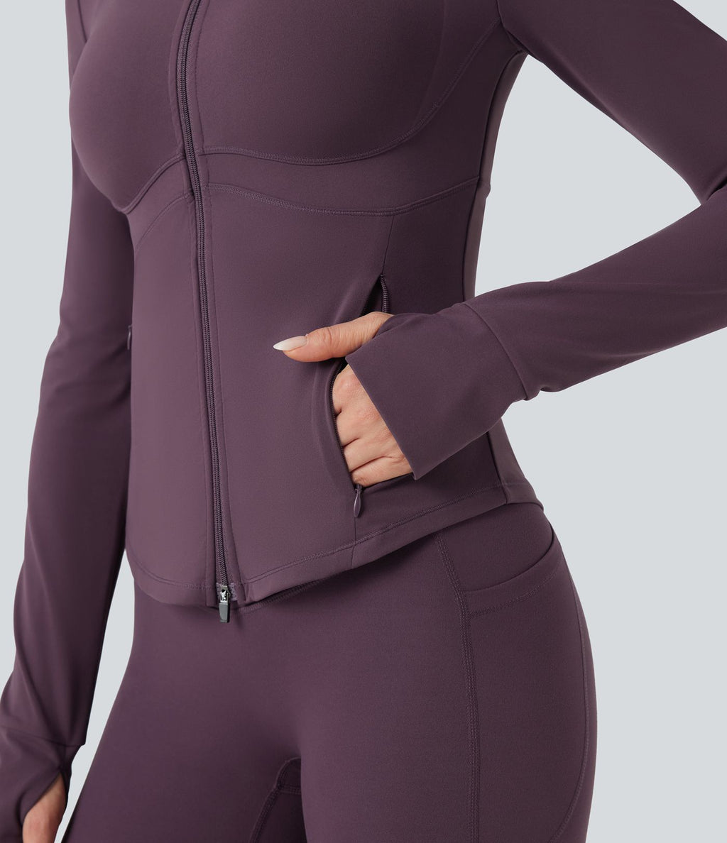 Veste de yoga Halara UltraSculpt™ col montant push-up manches longues à trous pouces avec poches