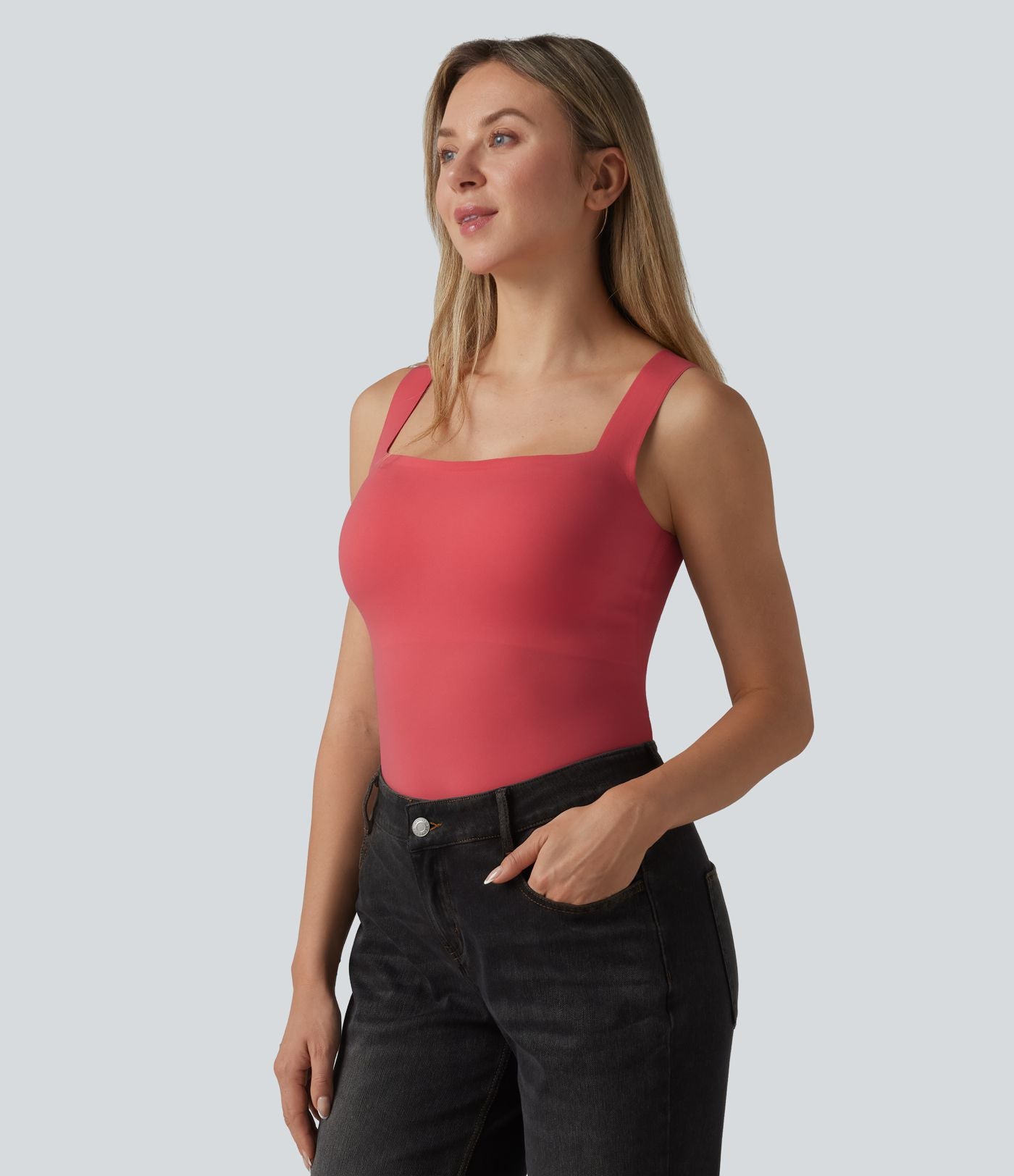 Débardeur décontracté col carré avec soutien-gorge intégré bonnets B-E