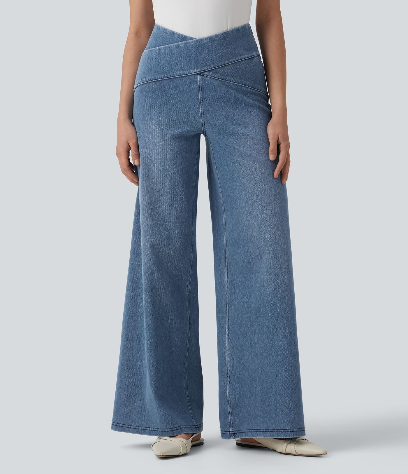 Halara Flex™ Jean large taille haute croisée ventre plat avec poches