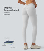 Legging de yoga 7/8 taille haute gainant à rayures et fronces avec poches