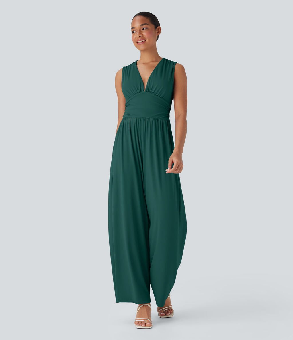 Combinaison décontractée SoftlyZero™ Airy à effet frais InstantCool à col V sans manches avec fronces, poches latérales et zip invisible, accès facile Easy Peasy