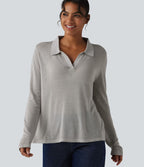 Pull casual en lyocell et lin à col polo et manches longues