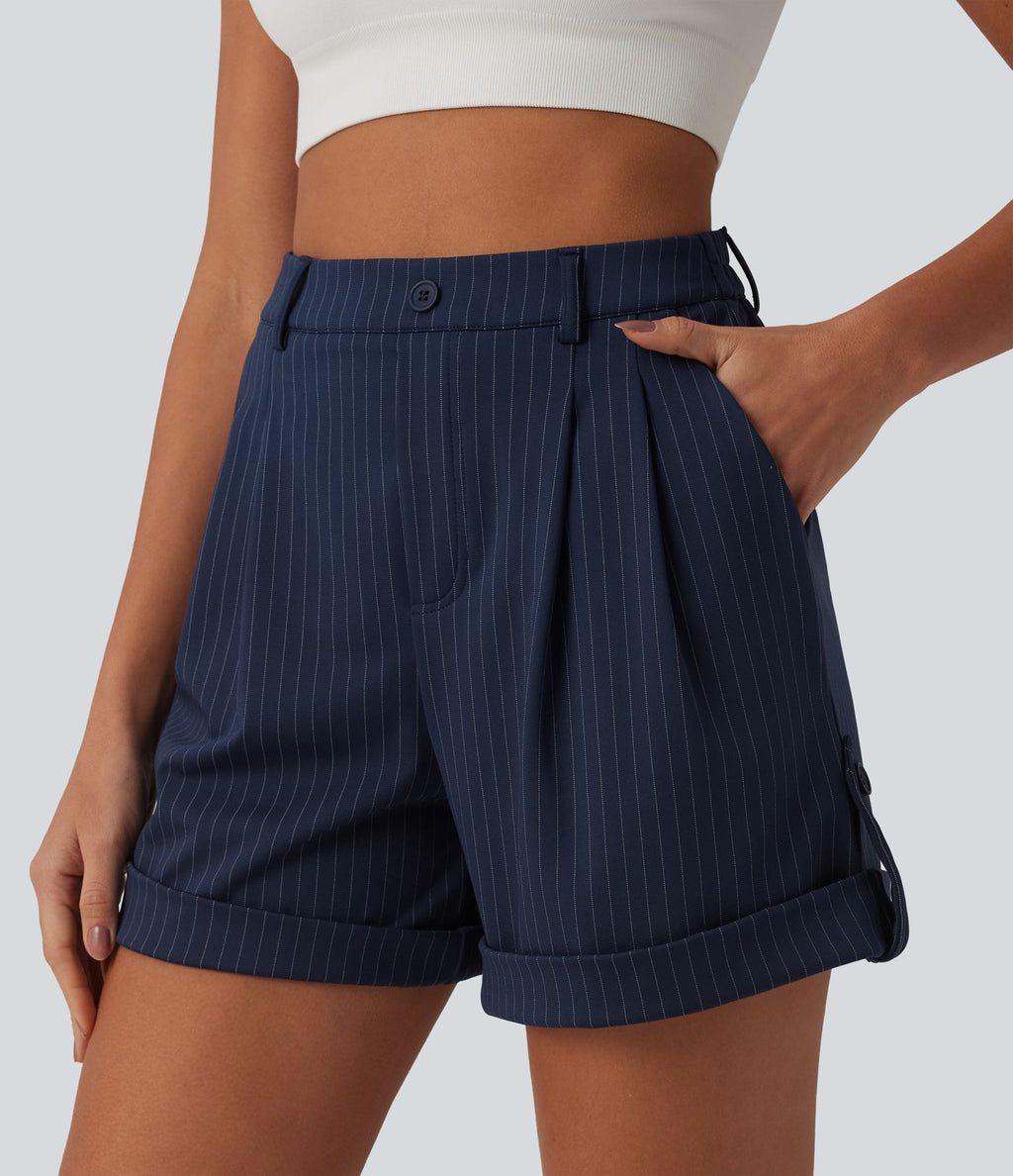 Short casual à rayures 12,5 cm taille haute avec poches