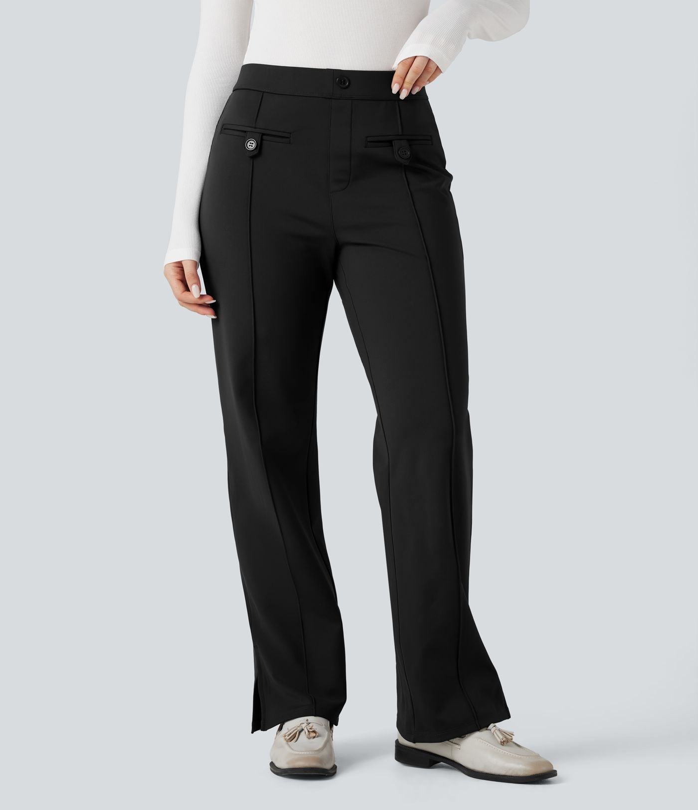 Pantalon tailleur thermique SoftlyZero™ Plush coupe droite ourlet fendu taille mi-haute avec poches