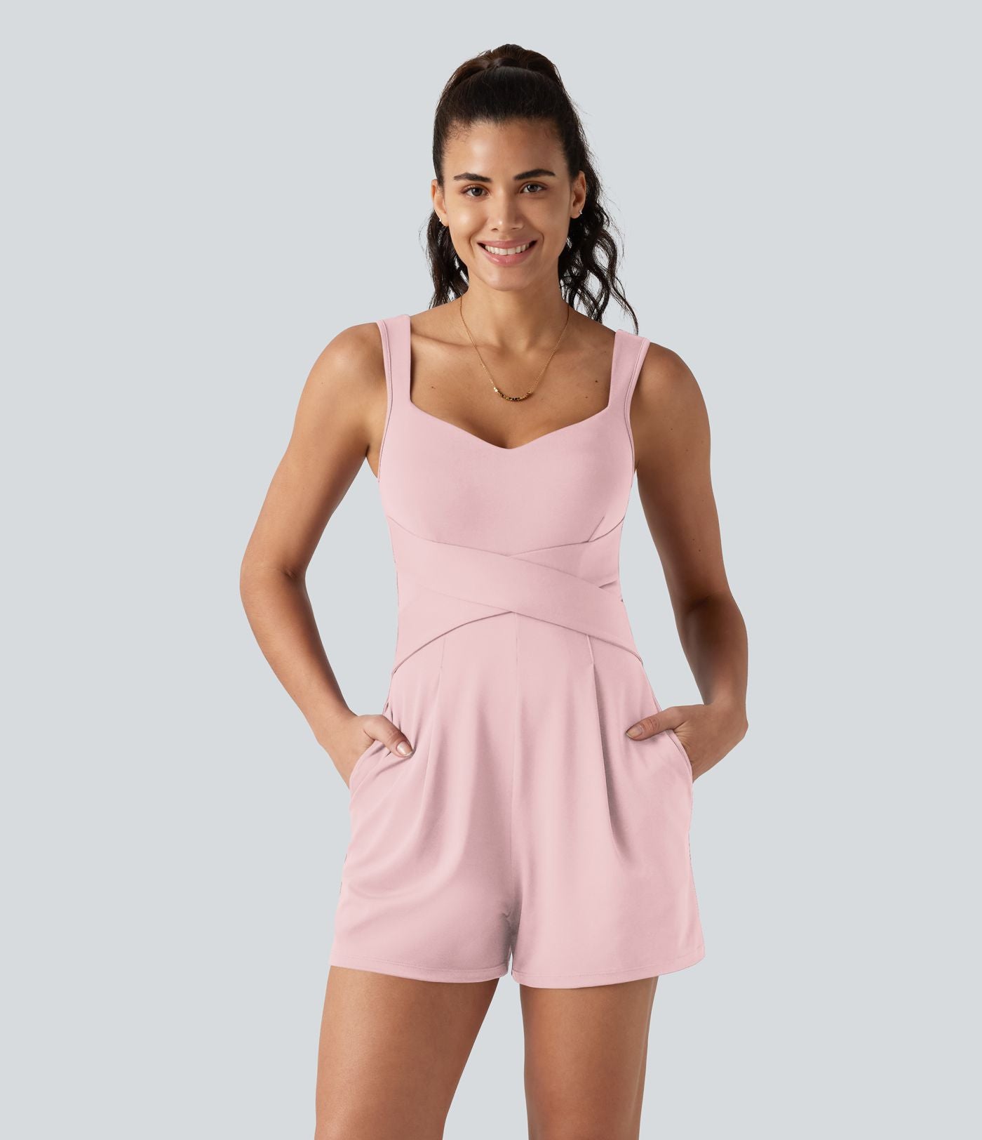 Combinaison décontractée à col en V avec soutien-gorge intégré et poches - Édition Easy Peasy
