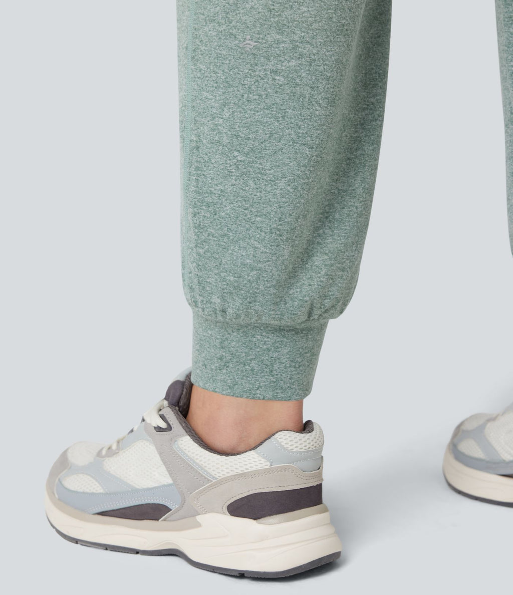 Jogging yoga grande taille froncé taille haute avec cordon de serrage et poches