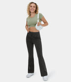 Jean décontracté bootcut HalaraMagic™ taille haute en maille extensible délavée avec poche arrière