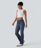 Halara Flex™ Jeans bootcut Casual Taille Haute Multiples Poches Lavés Élastiques et Tricotés Coupe