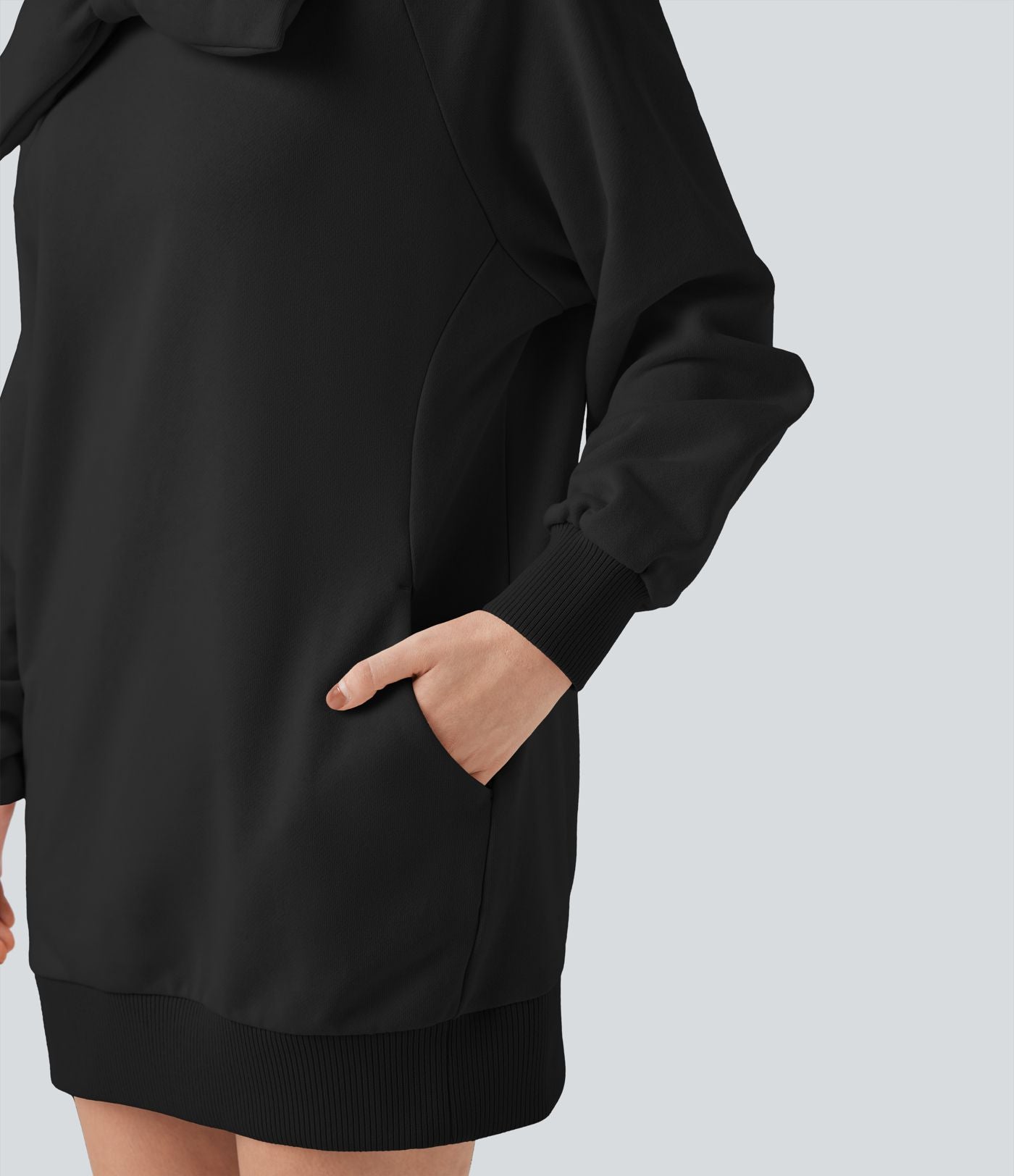 Sweat-shirt coton col bateau nœud manches longues avec poches