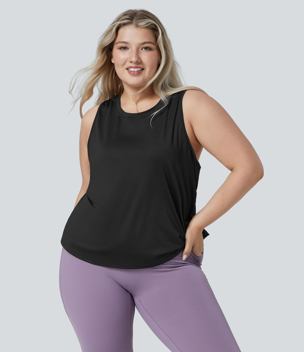 Débardeur de Yoga Grande Taille avec Découpe et Ourlet Croisé Uni